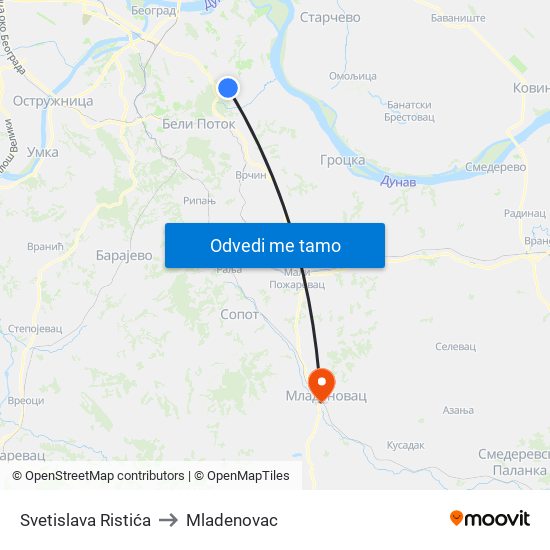 Svetislava Ristića to Mladenovac map