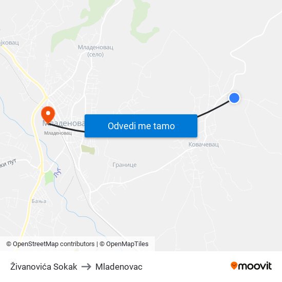 Živanovića Sokak to Mladenovac map