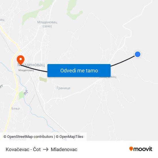 Kovačevac - Čot to Mladenovac map