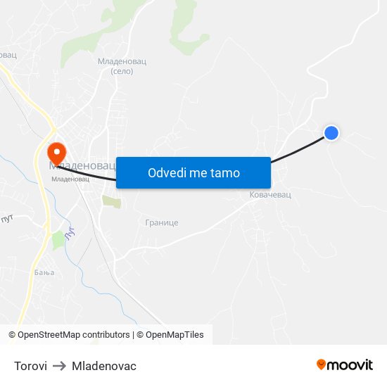 Torovi to Mladenovac map