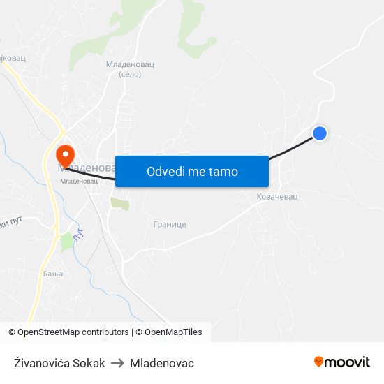 Živanovića Sokak to Mladenovac map