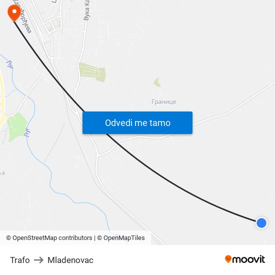 Trafo to Mladenovac map