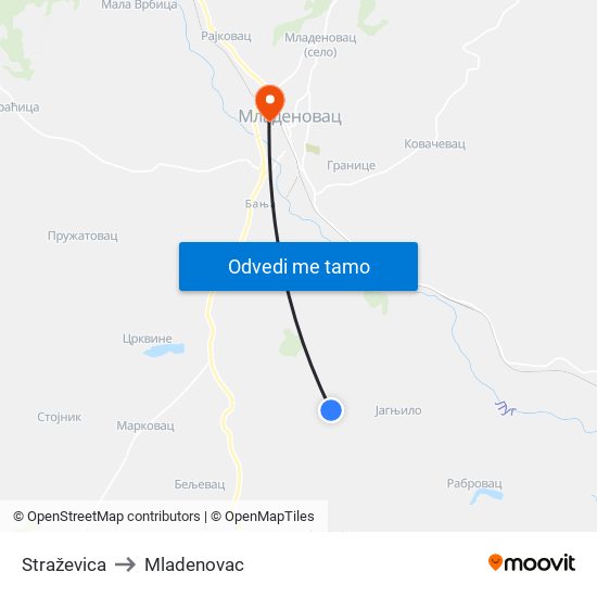 Straževica to Mladenovac map