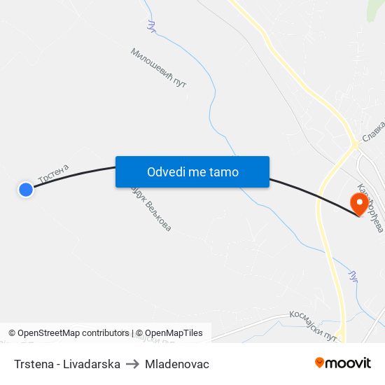 Trstena - Livadarska to Mladenovac map