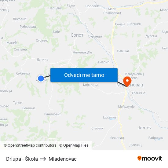 Drlupa - Škola to Mladenovac map