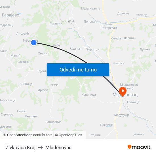 Živkovića Kraj to Mladenovac map