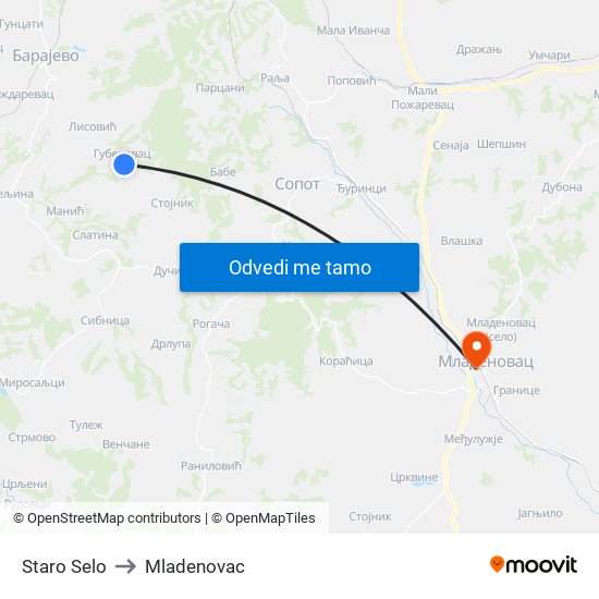 Staro Selo to Mladenovac map