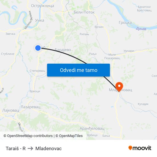 Taraiš - R to Mladenovac map