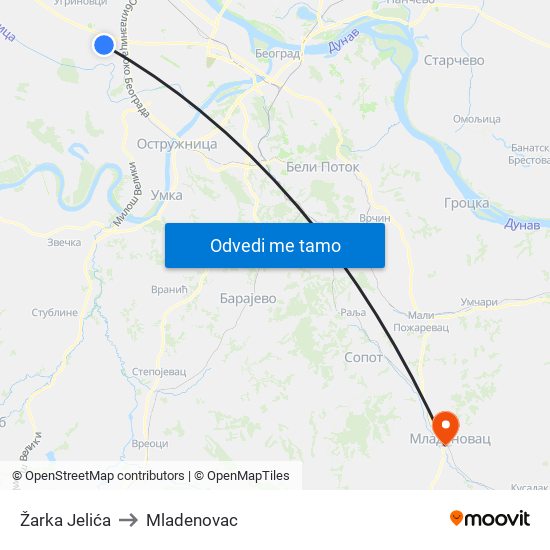 Žarka Jelića to Mladenovac map