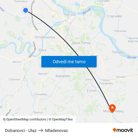 Dobanovci - Ulaz to Mladenovac map
