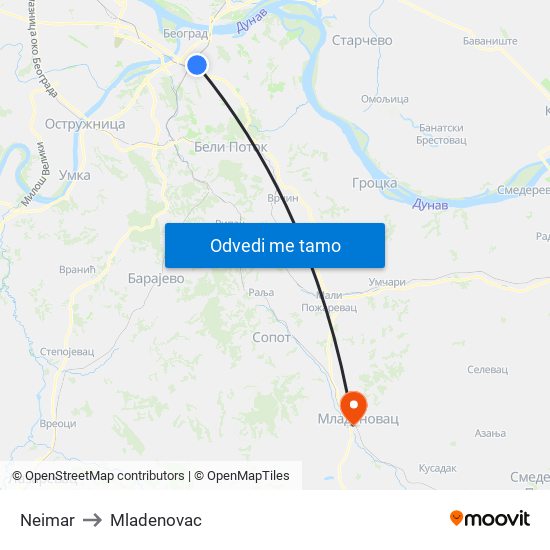Neimar to Mladenovac map