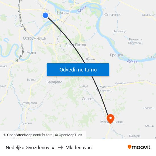 Nedeljka Gvozdenovića to Mladenovac map