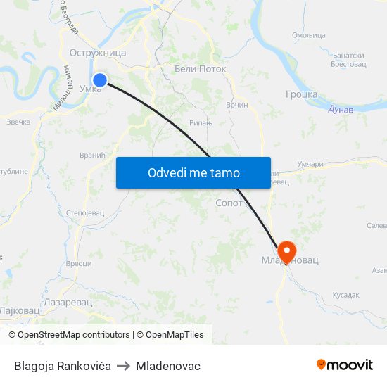 Blagoja Rankovića to Mladenovac map