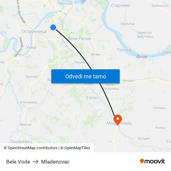 Bele Vode to Mladenovac map