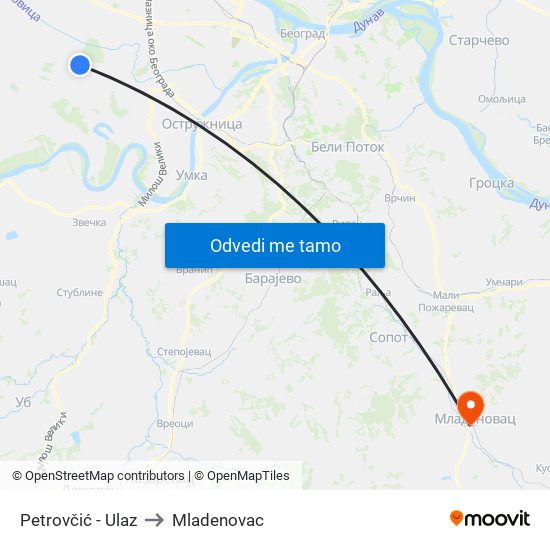 Petrovčić - Ulaz to Mladenovac map