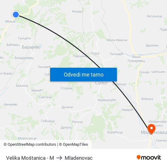 Velika Moštanica - M to Mladenovac map