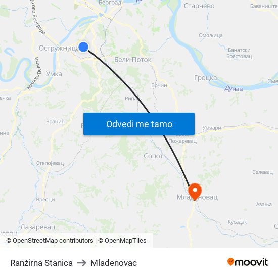 Ranžirna Stanica to Mladenovac map