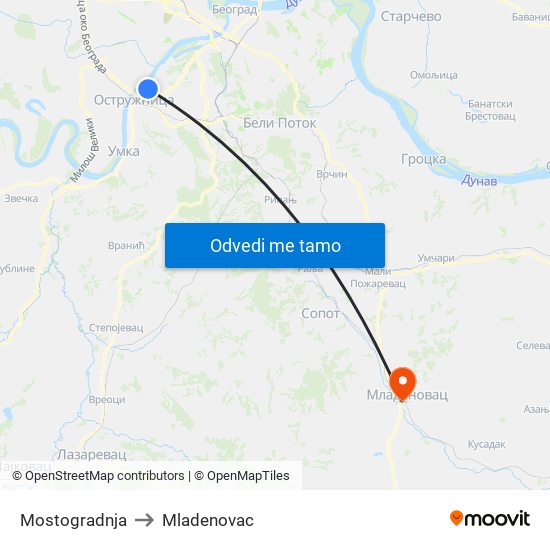 Mostogradnja to Mladenovac map