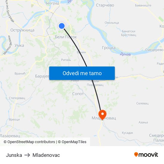 Junska to Mladenovac map