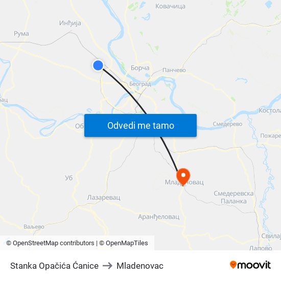 Stanka Opačića Ćanice to Mladenovac map