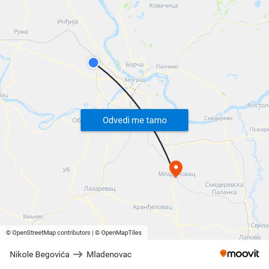 Nikole Begovića to Mladenovac map