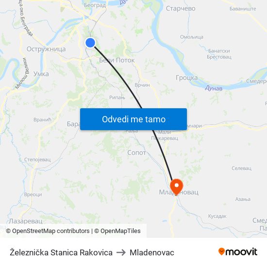 Železnička Stanica Rakovica to Mladenovac map