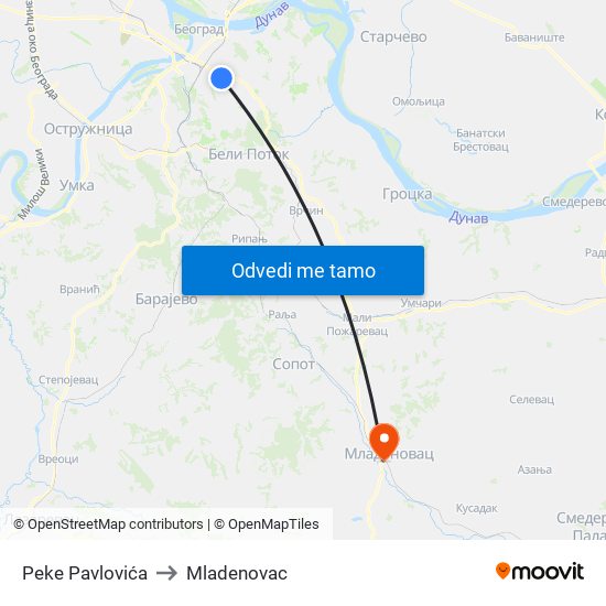 Peke Pavlovića to Mladenovac map