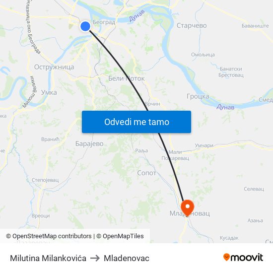 Milutina Milankovića to Mladenovac map