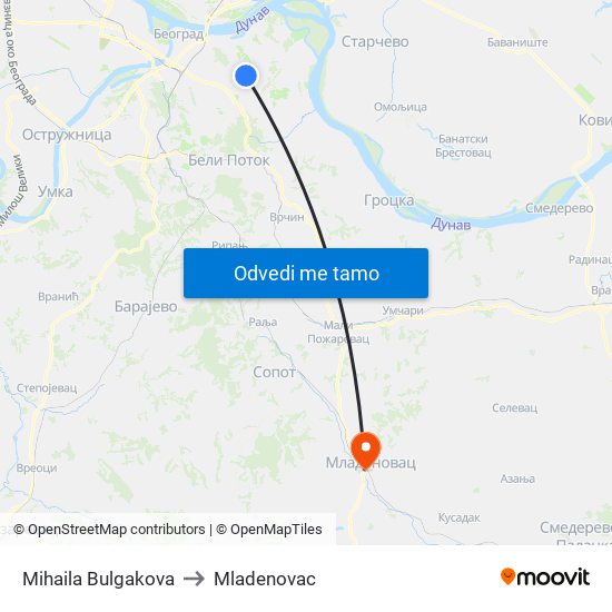 Mihaila Bulgakova to Mladenovac map