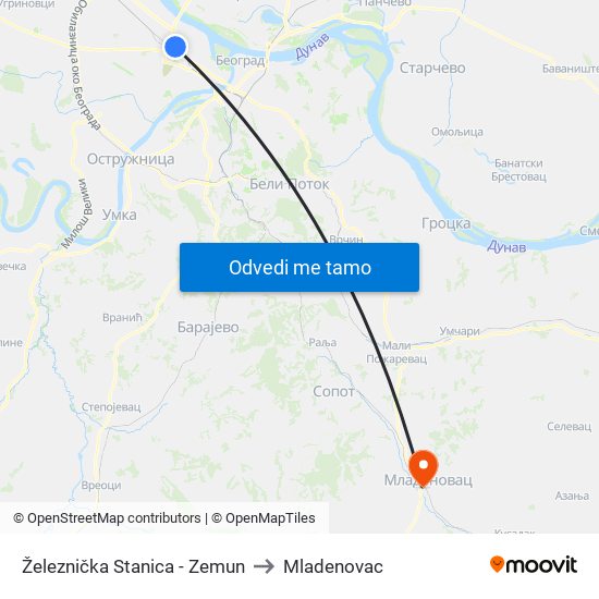 Železnička Stanica - Zemun to Mladenovac map