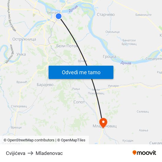 Cvijićeva to Mladenovac map