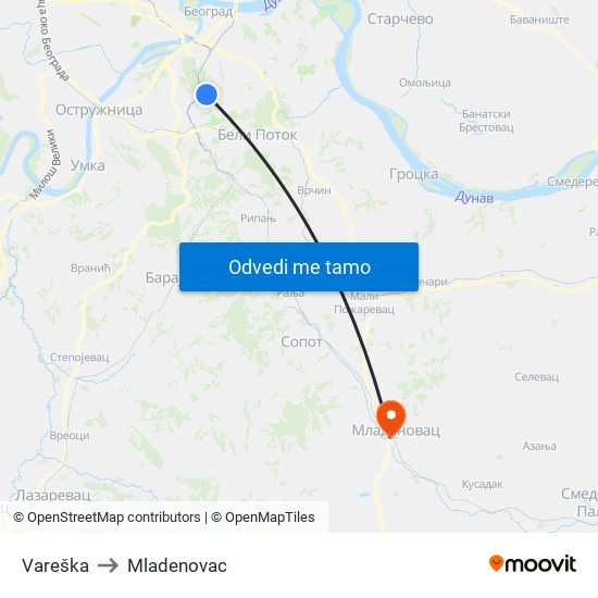 Vareška to Mladenovac map