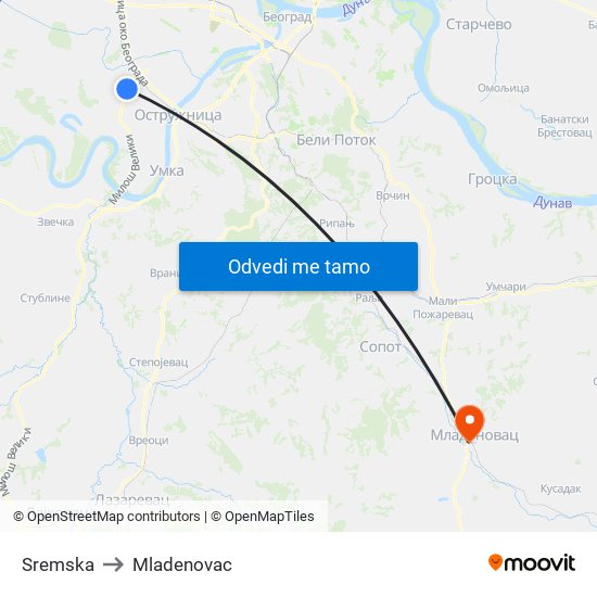 Sremska to Mladenovac map