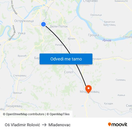 Oš Vladimir Rolović to Mladenovac map