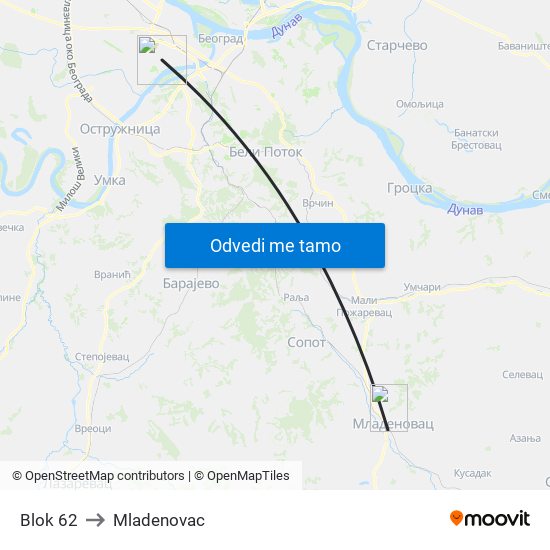 Blok 62 to Mladenovac map