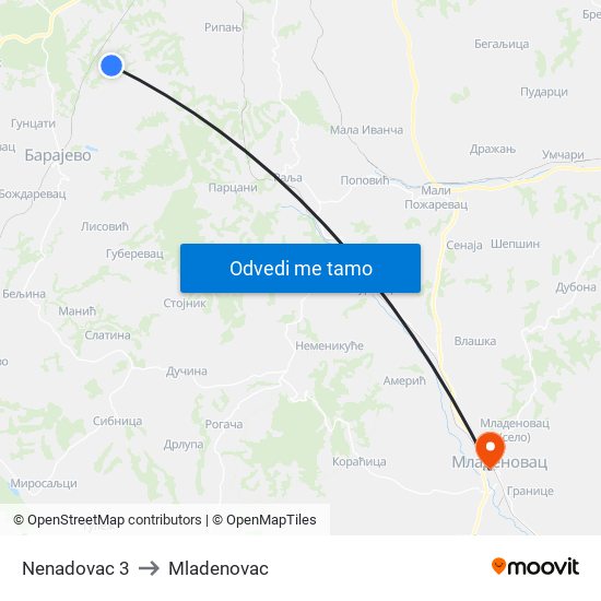 Nenadovac 3 to Mladenovac map