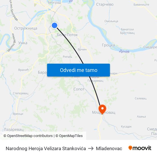 Narodnog Heroja Velizara Stankovića to Mladenovac map