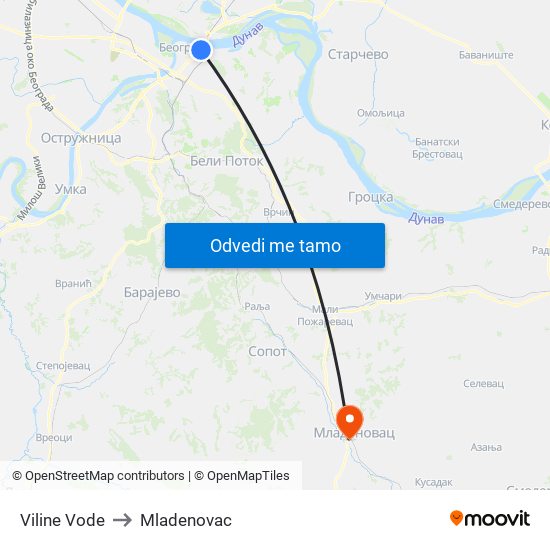 Viline Vode to Mladenovac map