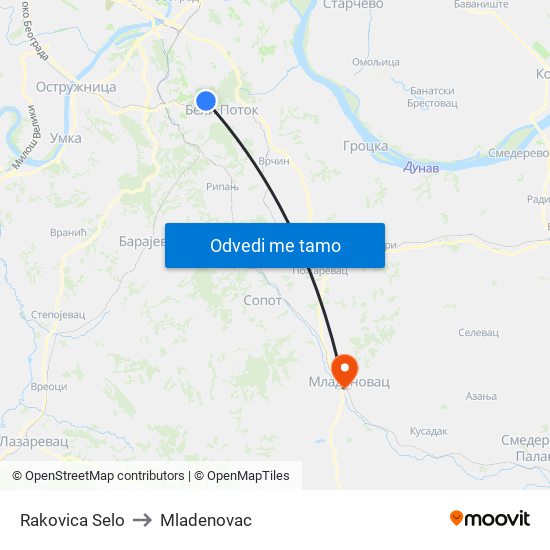 Rakovica Selo to Mladenovac map