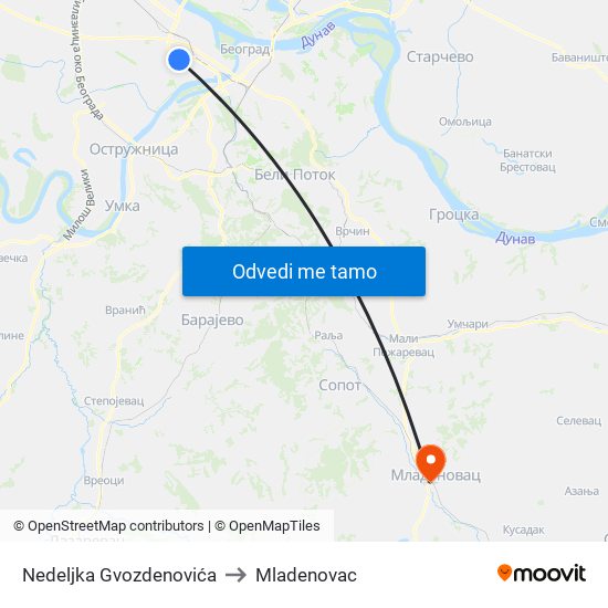 Nedeljka Gvozdenovića to Mladenovac map