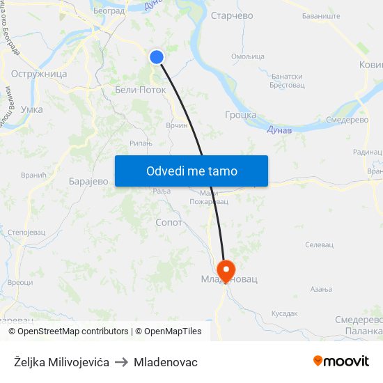 Željka Milivojevića to Mladenovac map