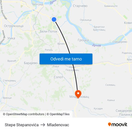 Stepe Stepanovića to Mladenovac map