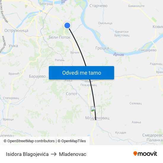 Isidora Blagojevića to Mladenovac map