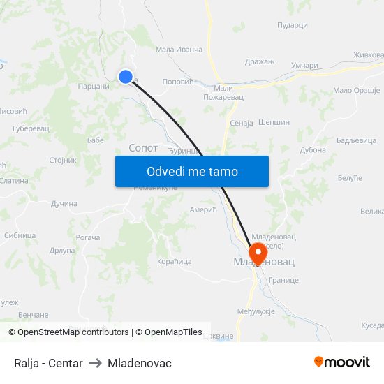 Ralja - Centar to Mladenovac map