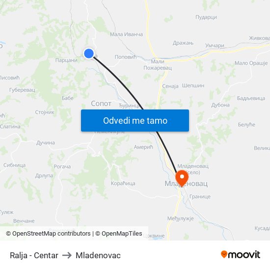 Ralja - Centar to Mladenovac map