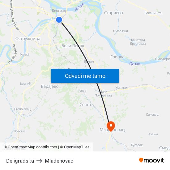 Deligradska to Mladenovac map