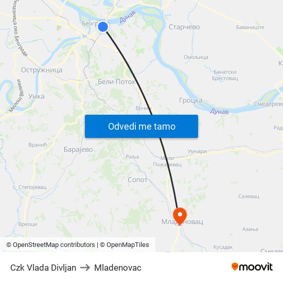 Czk Vlada Divljan to Mladenovac map