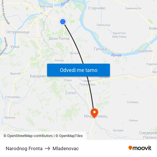 Narodnog Fronta to Mladenovac map