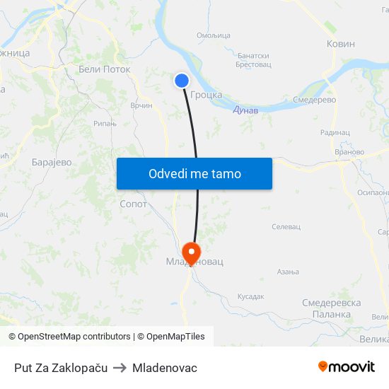 Put Za Zaklopaču to Mladenovac map