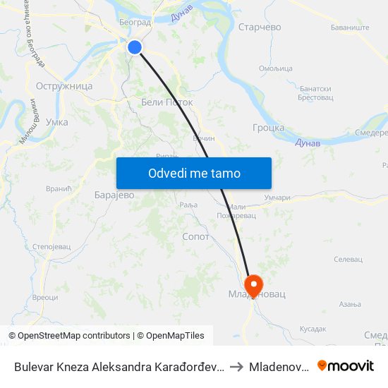 Bulevar Kneza Aleksandra Karađorđevića to Mladenovac map